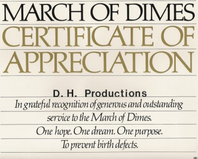 March Of Dimes Certificate Of Appreciation